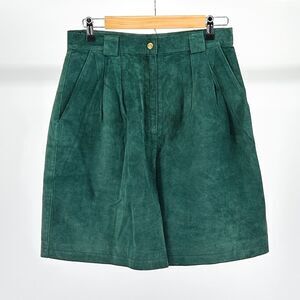 90s International Leather Collection Suede Green Culottes Shorts High Waist